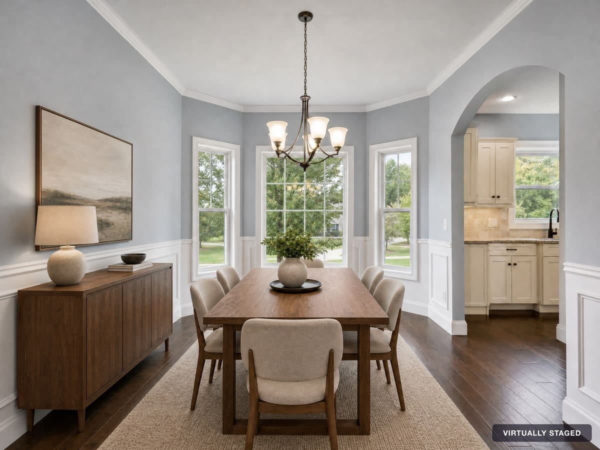 Dining room staged in a modern style